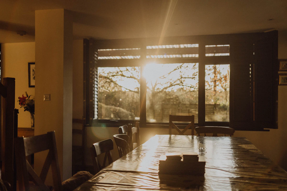 Dining room in golden evening light